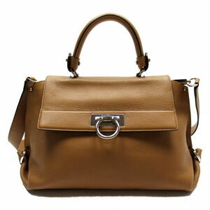 Salvatore Ferragamo Gancini Handbag Shoulder Bag Brown Silver Leather